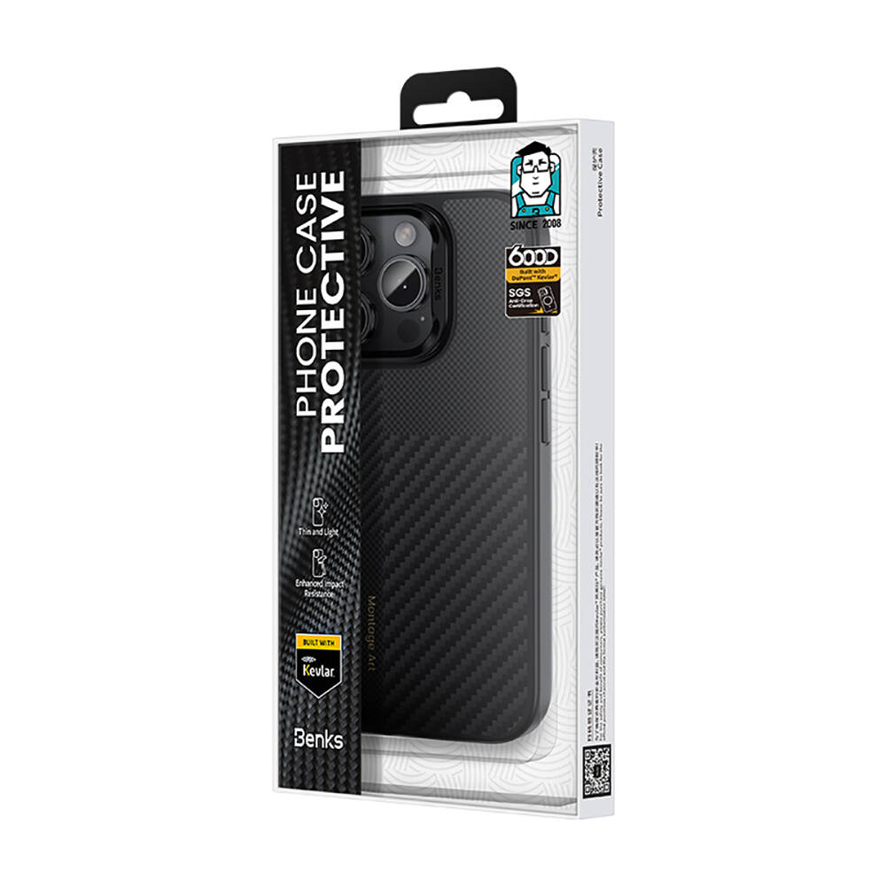 Apple iPhone 16 Pro Max Kılıf Karbon Fiber M-safe Şarj Özellikli Kamera Kontrol Butonlu Benks Hybrid ArmorPro Montage Kevlar Kapak - 12