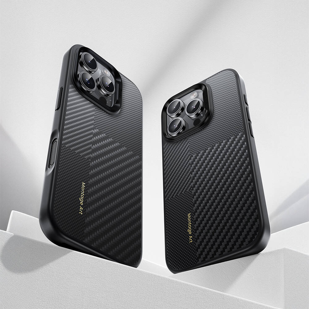 Apple iPhone 16 Pro Max Kılıf Karbon Fiber M-safe Şarj Özellikli Kamera Kontrol Butonlu Benks Hybrid ArmorPro Montage Kevlar Kapak - 13