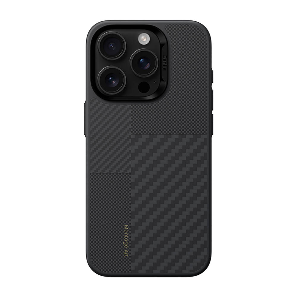 Apple iPhone 16 Pro Max Kılıf Karbon Fiber M-safe Şarj Özellikli Kamera Kontrol Butonlu Benks Hybrid ArmorPro Montage Kevlar Kapak - 1