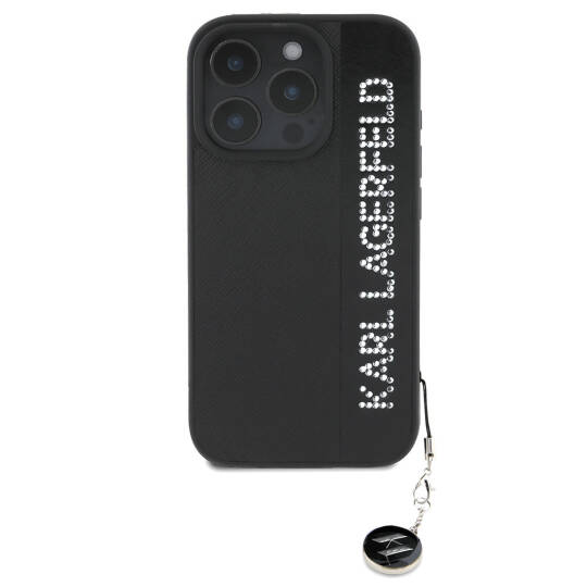 Apple iPhone 16 Pro Max Kılıf Karl Lagerfeld Orjinal Lisanslı Anahtarlıklı Taşlı KL Yazılı Saffiano Rhinestones Kapak - 3