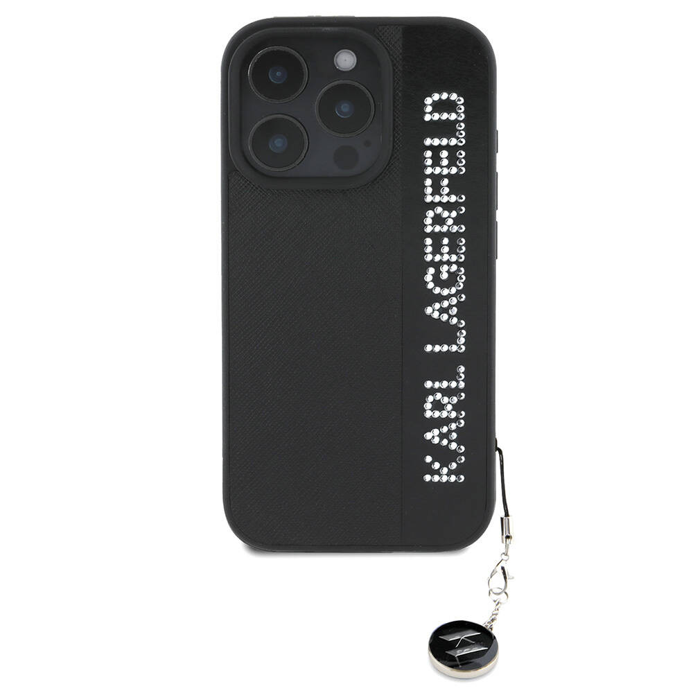 Apple iPhone 16 Pro Max Kılıf Karl Lagerfeld Orjinal Lisanslı Anahtarlıklı Taşlı KL Yazılı Saffiano Rhinestones Kapak - 3