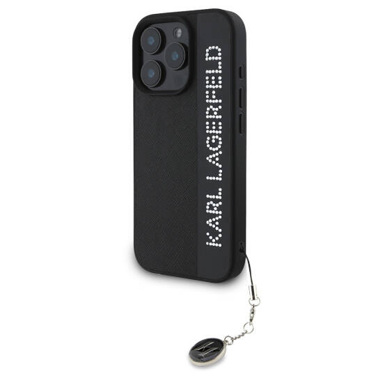 Apple iPhone 16 Pro Max Kılıf Karl Lagerfeld Orjinal Lisanslı Anahtarlıklı Taşlı KL Yazılı Saffiano Rhinestones Kapak - 4