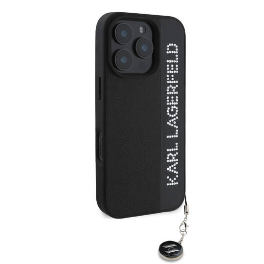 Apple iPhone 16 Pro Max Kılıf Karl Lagerfeld Orjinal Lisanslı Anahtarlıklı Taşlı KL Yazılı Saffiano Rhinestones Kapak - 5