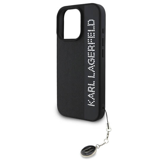 Apple iPhone 16 Pro Max Kılıf Karl Lagerfeld Orjinal Lisanslı Anahtarlıklı Taşlı KL Yazılı Saffiano Rhinestones Kapak - 6