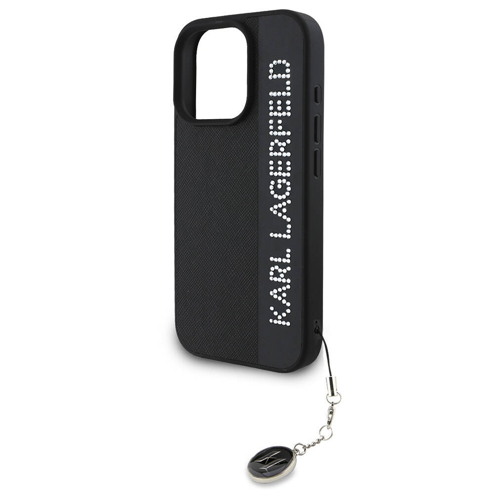 Apple iPhone 16 Pro Max Kılıf Karl Lagerfeld Orjinal Lisanslı Anahtarlıklı Taşlı KL Yazılı Saffiano Rhinestones Kapak - 6