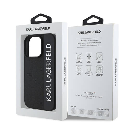 Apple iPhone 16 Pro Max Kılıf Karl Lagerfeld Orjinal Lisanslı Anahtarlıklı Taşlı KL Yazılı Saffiano Rhinestones Kapak - 8