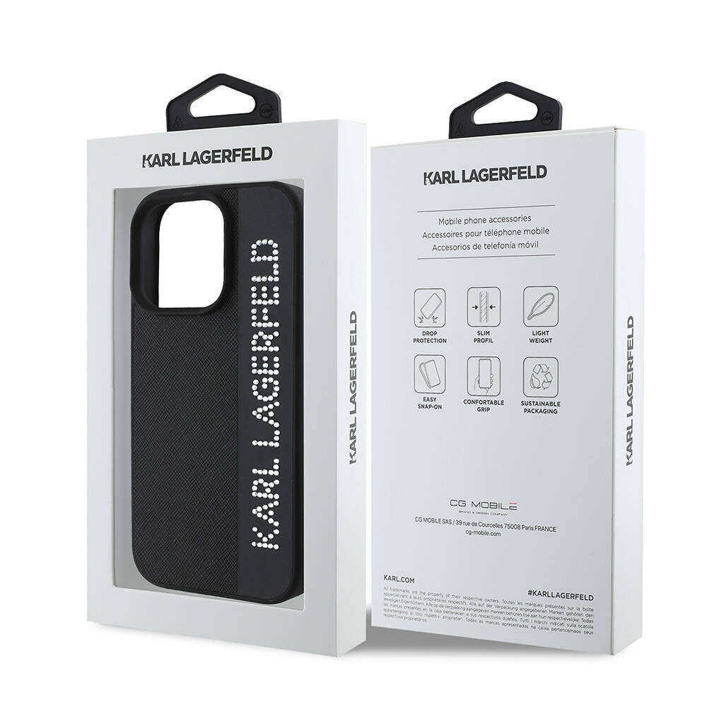 Apple iPhone 16 Pro Max Kılıf Karl Lagerfeld Orjinal Lisanslı Anahtarlıklı Taşlı KL Yazılı Saffiano Rhinestones Kapak - 8