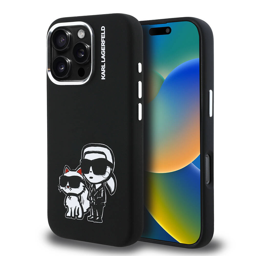 Apple iPhone 16 Pro Max Kılıf Karl Lagerfeld Orjinal Lisanslı Karl & Choupette Sketch Logo Sililkon Kapak - 2