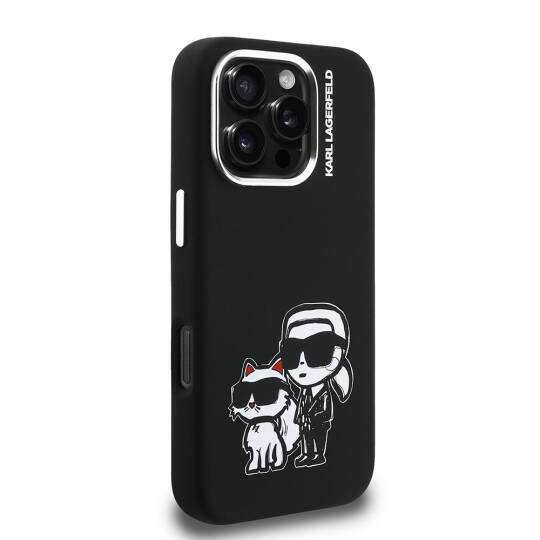Apple iPhone 16 Pro Max Kılıf Karl Lagerfeld Orjinal Lisanslı Karl & Choupette Sketch Logo Sililkon Kapak - 3