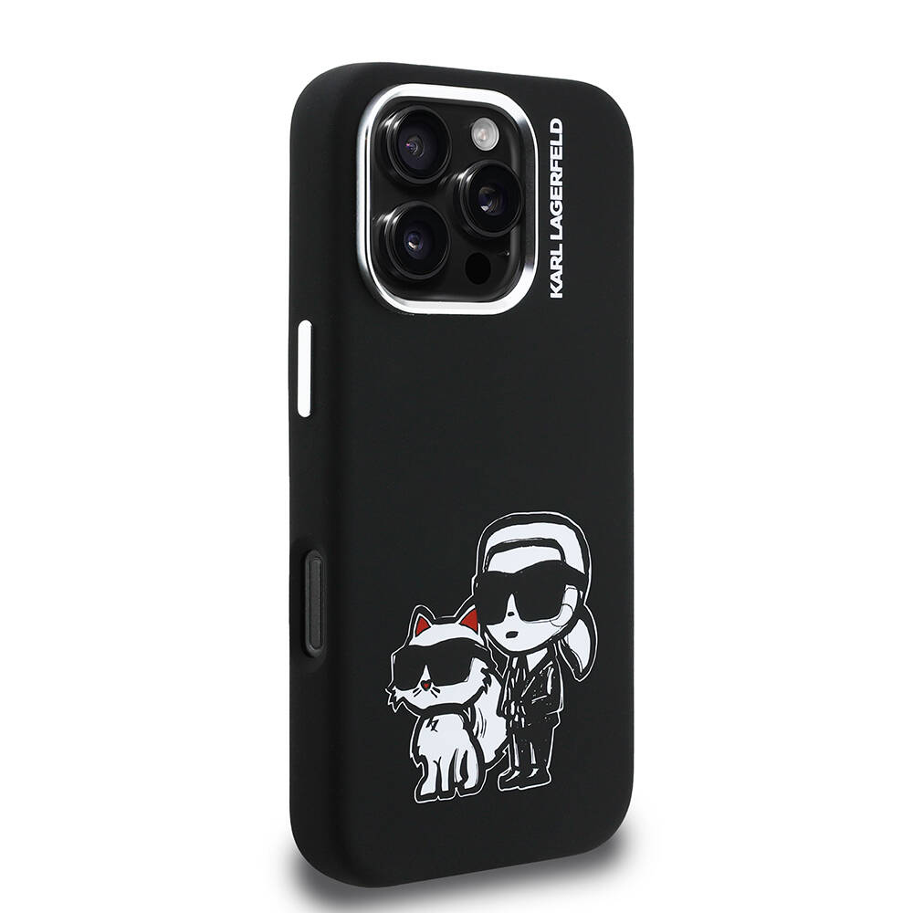 Apple iPhone 16 Pro Max Kılıf Karl Lagerfeld Orjinal Lisanslı Karl & Choupette Sketch Logo Sililkon Kapak - 3