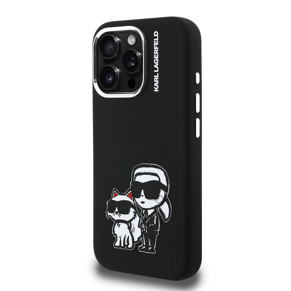 Apple iPhone 16 Pro Max Kılıf Karl Lagerfeld Orjinal Lisanslı Karl & Choupette Sketch Logo Sililkon Kapak - 4