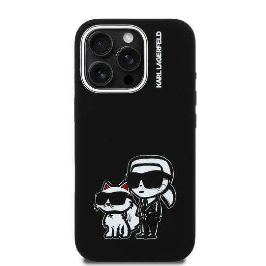 Apple iPhone 16 Pro Max Kılıf Karl Lagerfeld Orjinal Lisanslı Karl & Choupette Sketch Logo Sililkon Kapak - 5