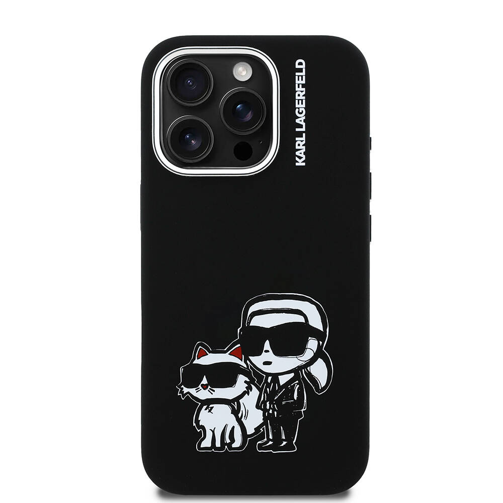 Apple iPhone 16 Pro Max Kılıf Karl Lagerfeld Orjinal Lisanslı Karl & Choupette Sketch Logo Sililkon Kapak - 5