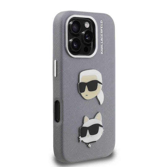 Apple iPhone 16 Pro Max Kılıf Karl Lagerfeld Orjinal Lisanslı K&C Heads Pin Kapak - 4