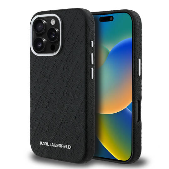 Apple iPhone 16 Pro Max Kılıf Karl Lagerfeld Orjinal Lisanslı PU Deri Damgalı Metal Yazı Logolu Kapak - 2