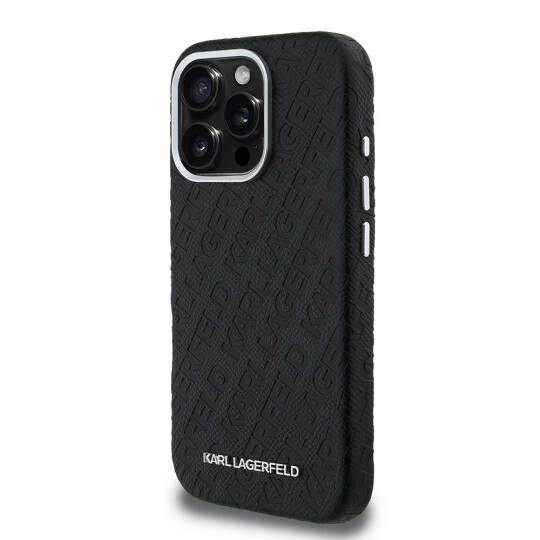 Apple iPhone 16 Pro Max Kılıf Karl Lagerfeld Orjinal Lisanslı PU Deri Damgalı Metal Yazı Logolu Kapak - 3