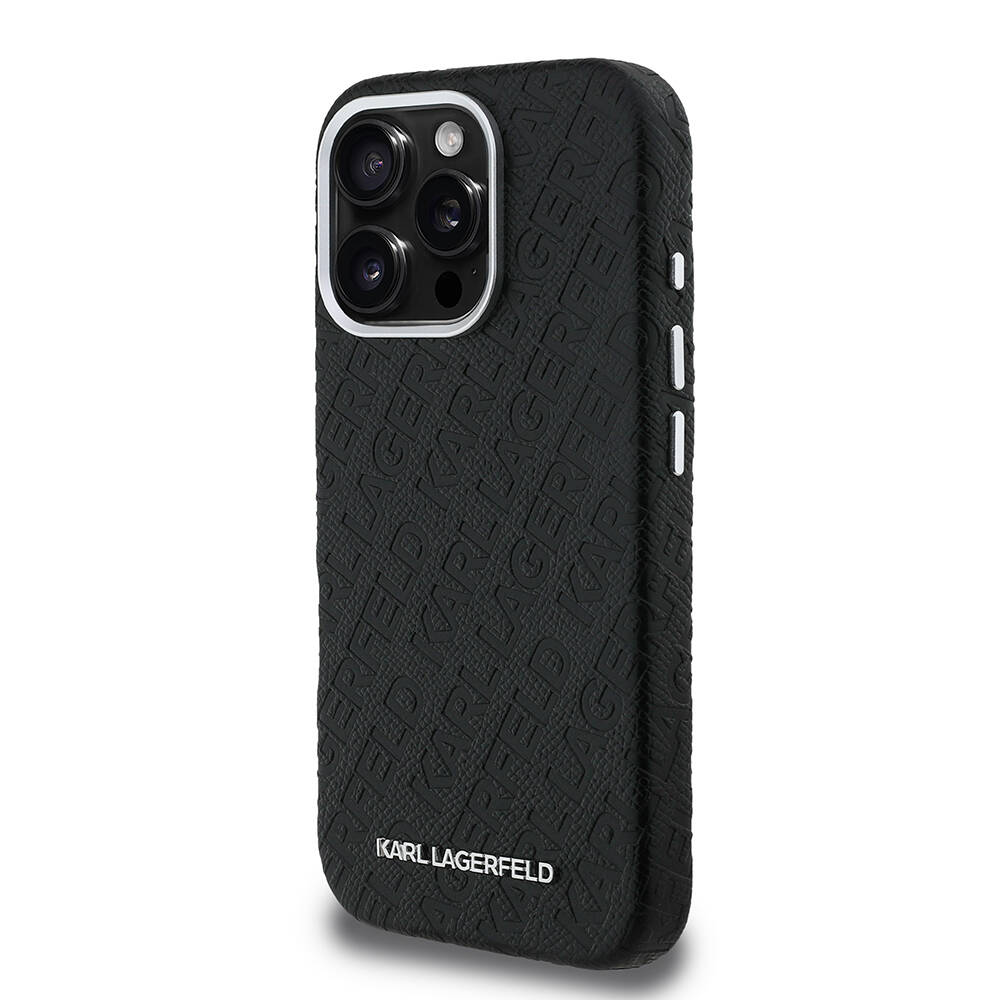 Apple iPhone 16 Pro Max Kılıf Karl Lagerfeld Orjinal Lisanslı PU Deri Damgalı Metal Yazı Logolu Kapak - 3
