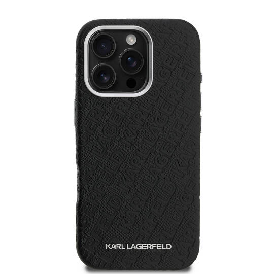 Apple iPhone 16 Pro Max Kılıf Karl Lagerfeld Orjinal Lisanslı PU Deri Damgalı Metal Yazı Logolu Kapak - 4