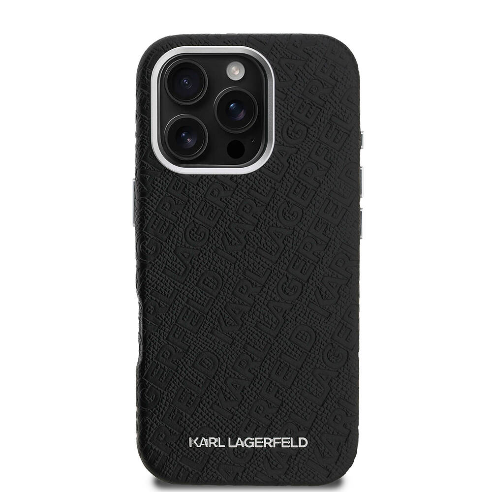 Apple iPhone 16 Pro Max Kılıf Karl Lagerfeld Orjinal Lisanslı PU Deri Damgalı Metal Yazı Logolu Kapak - 4