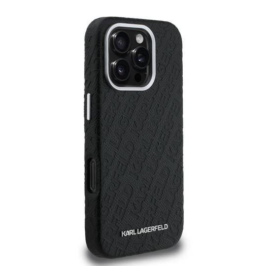 Apple iPhone 16 Pro Max Kılıf Karl Lagerfeld Orjinal Lisanslı PU Deri Damgalı Metal Yazı Logolu Kapak - 5