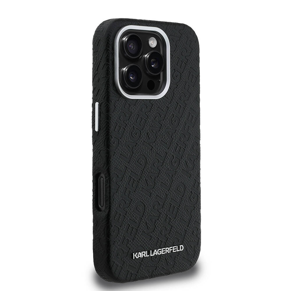 Apple iPhone 16 Pro Max Kılıf Karl Lagerfeld Orjinal Lisanslı PU Deri Damgalı Metal Yazı Logolu Kapak - 5