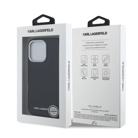 Apple iPhone 16 Pro Max Kılıf Karl Lagerfeld Orjinal Lisanslı PU Deri Damgalı Metal Yazı Logolu Kapak - 9