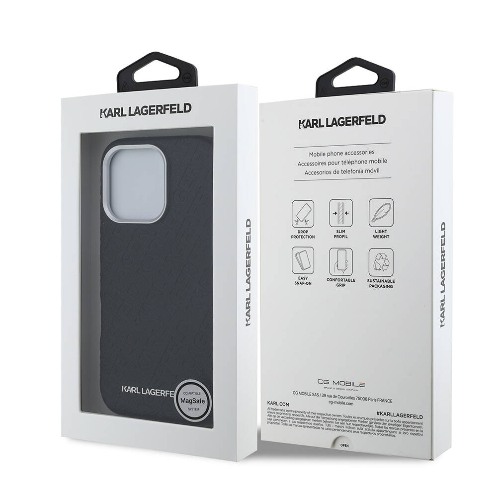 Apple iPhone 16 Pro Max Kılıf Karl Lagerfeld Orjinal Lisanslı PU Deri Damgalı Metal Yazı Logolu Kapak - 9