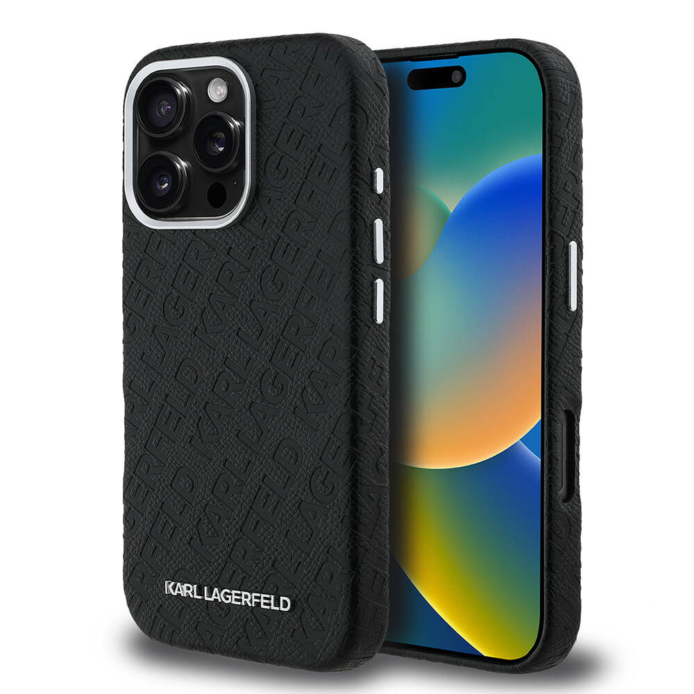 Apple iPhone 16 Pro Max Kılıf Karl Lagerfeld Orjinal Lisanslı PU Deri Damgalı Metal Yazı Logolu Kapak - 1