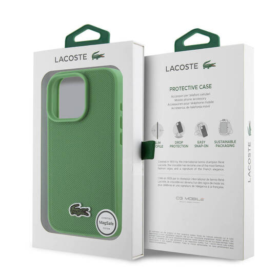Apple iPhone 16 Pro Max Kılıf Lacoste Orjinal Lisanslı PU Pike Desenli Arka Yüzey İkonik Timsah Dokuma Logolu Kapak - 14