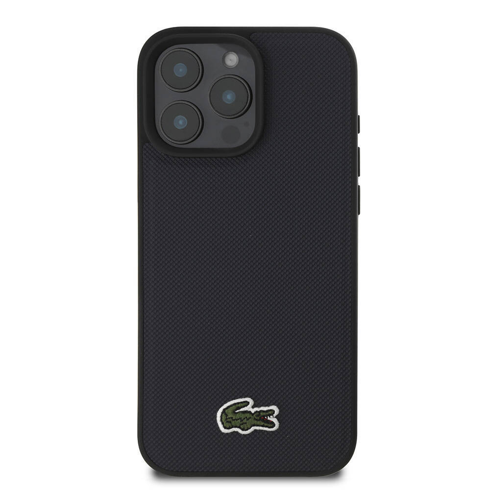 Apple iPhone 16 Pro Max Kılıf Lacoste Orjinal Lisanslı PU Pike Desenli Arka Yüzey İkonik Timsah Dokuma Logolu Kapak - 16