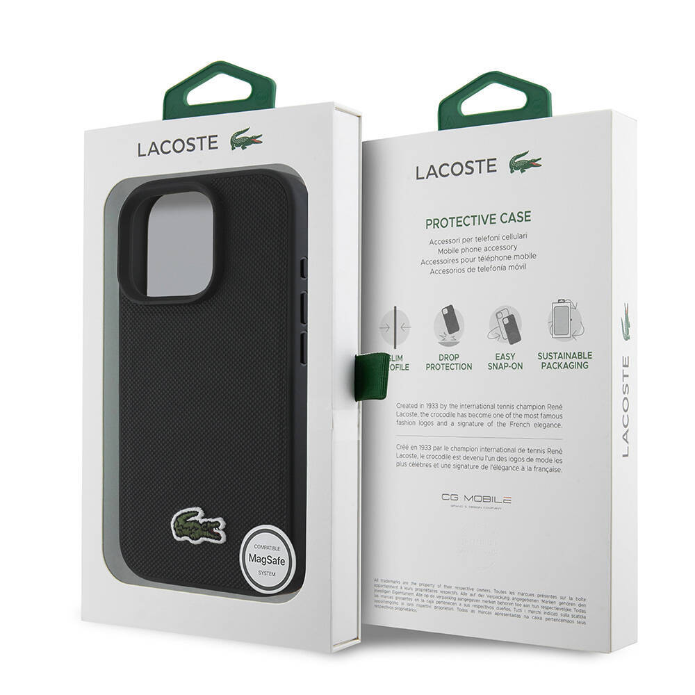 Apple iPhone 16 Pro Max Kılıf Lacoste Orjinal Lisanslı PU Pike Desenli Arka Yüzey İkonik Timsah Dokuma Logolu Kapak - 24