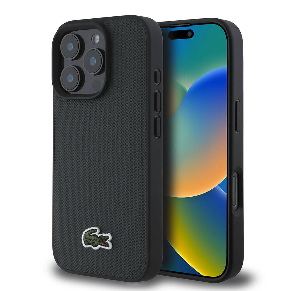 Apple iPhone 16 Pro Max Kılıf Lacoste Orjinal Lisanslı PU Pike Desenli Arka Yüzey İkonik Timsah Dokuma Logolu Kapak - 3