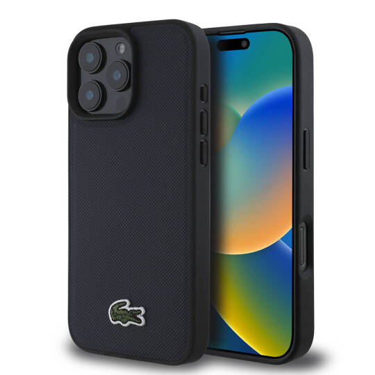 Apple iPhone 16 Pro Max Kılıf Lacoste Orjinal Lisanslı PU Pike Desenli Arka Yüzey İkonik Timsah Dokuma Logolu Kapak - 2