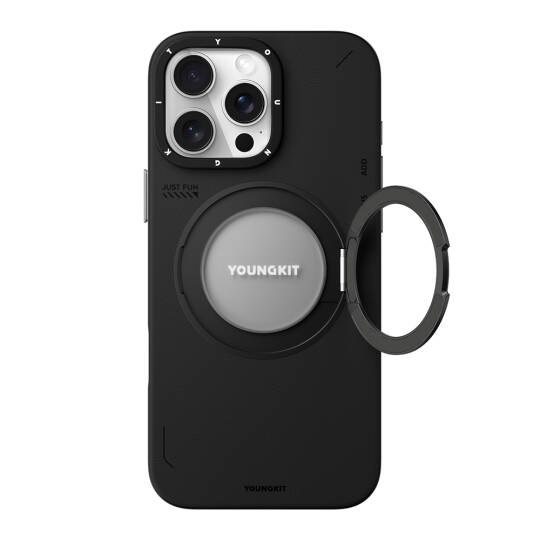 Apple iPhone 16 Pro Max Kılıf M-safe Şarj Özellikli 360° Standlı Basit Mat Deri Desenli Youngkit Tech Leather Serisi Kapak - 6