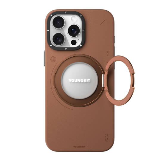Apple iPhone 16 Pro Max Kılıf M-safe Şarj Özellikli 360° Standlı Basit Mat Deri Desenli Youngkit Tech Leather Serisi Kapak - 7