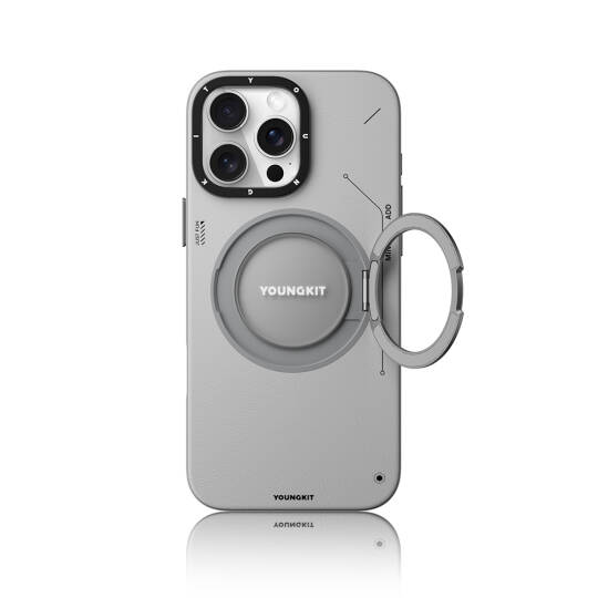 Apple iPhone 16 Pro Max Kılıf M-safe Şarj Özellikli 360° Standlı Basit Mat Deri Desenli Youngkit Tech Leather Serisi Kapak - 8