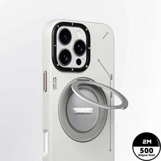 Apple iPhone 16 Pro Max Kılıf M-safe Şarj Özellikli 360° Standlı Basit Mat Deri Desenli Youngkit Tech Leather Serisi Kapak - 13