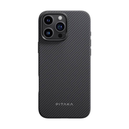 Apple iPhone 16 Pro Max Kılıf M-safe Şarj Özellikli Aramid Karbon Fiber Pitaka Military-Grade Classic Serisi Black-Grey Twill Kapak - 2