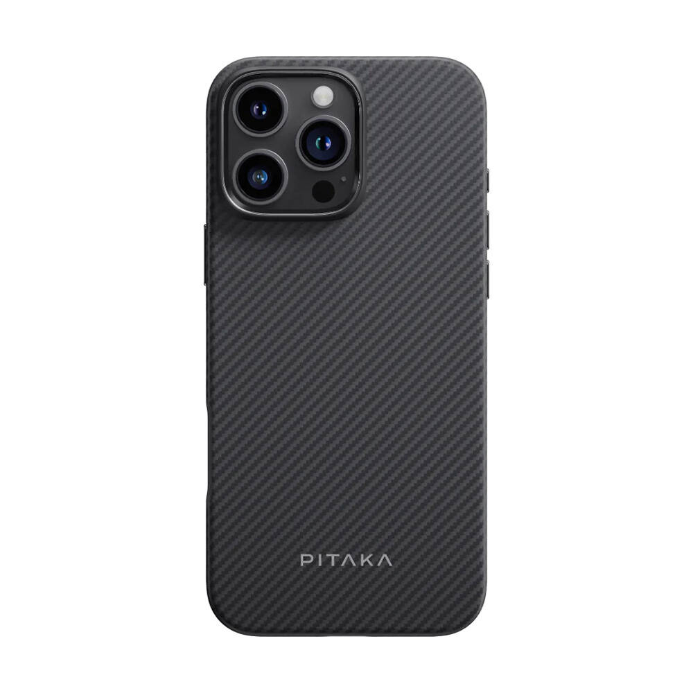 Apple iPhone 16 Pro Max Kılıf M-safe Şarj Özellikli Aramid Karbon Fiber Pitaka Military-Grade Classic Serisi Black-Grey Twill Kapak - 2