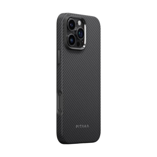 Apple iPhone 16 Pro Max Kılıf M-safe Şarj Özellikli Aramid Karbon Fiber Pitaka Military-Grade Classic Serisi Black-Grey Twill Kapak - 8
