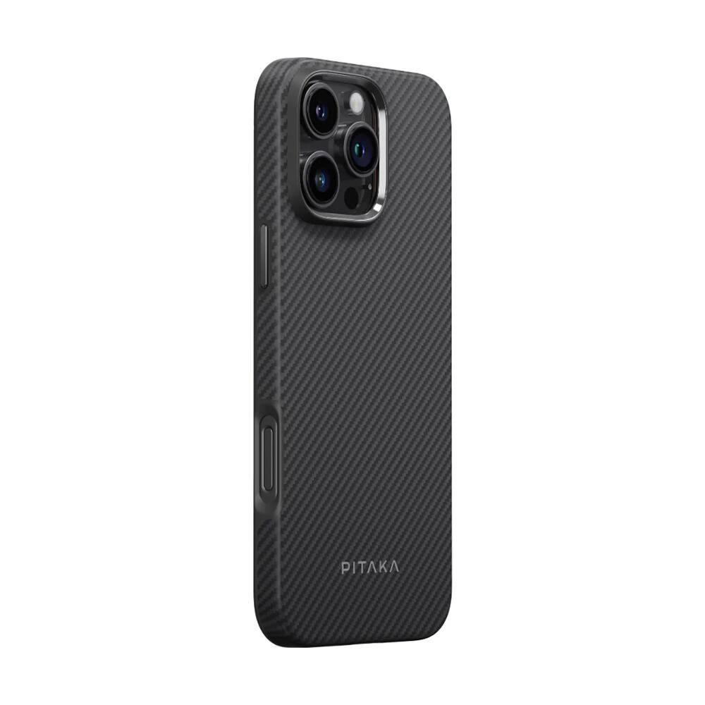 Apple iPhone 16 Pro Max Kılıf M-safe Şarj Özellikli Aramid Karbon Fiber Pitaka Military-Grade Classic Serisi Black-Grey Twill Kapak - 8