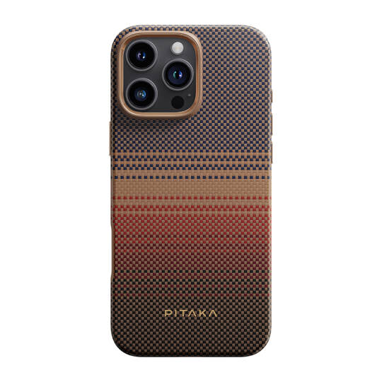 Apple iPhone 16 Pro Max Kılıf M-safe Şarj Özellikli Aramid Karbon Fiber Pitaka Military-Grade Sunset-Moonrise Serisi Sunset Kapak - 3