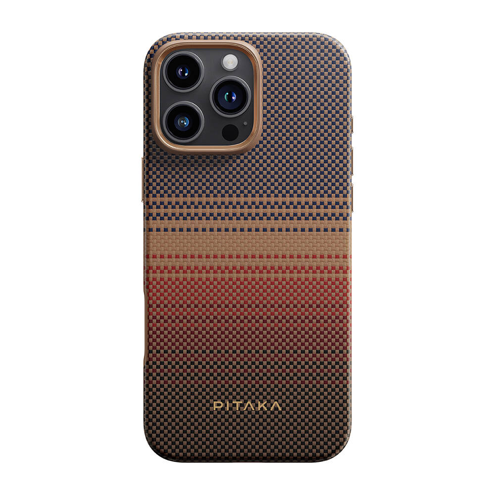 Apple iPhone 16 Pro Max Kılıf M-safe Şarj Özellikli Aramid Karbon Fiber Pitaka Military-Grade Sunset-Moonrise Serisi Sunset Kapak - 3