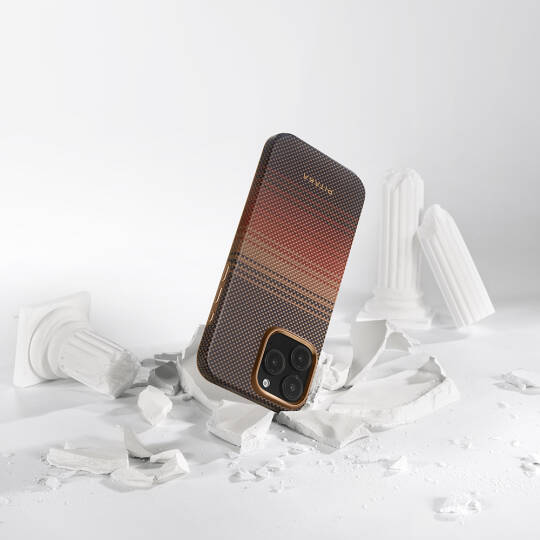 Apple iPhone 16 Pro Max Kılıf M-safe Şarj Özellikli Aramid Karbon Fiber Pitaka Military-Grade Sunset-Moonrise Serisi Sunset Kapak - 11