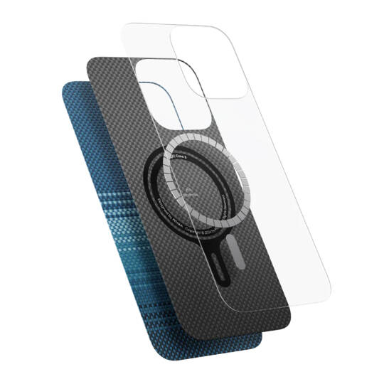 Apple iPhone 16 Pro Max Kılıf M-safe Şarj Özellikli Aramid Karbon Fiber Pitaka Tactile Woven Sunset-Moonrise Serisi Sunset Kapak - 4