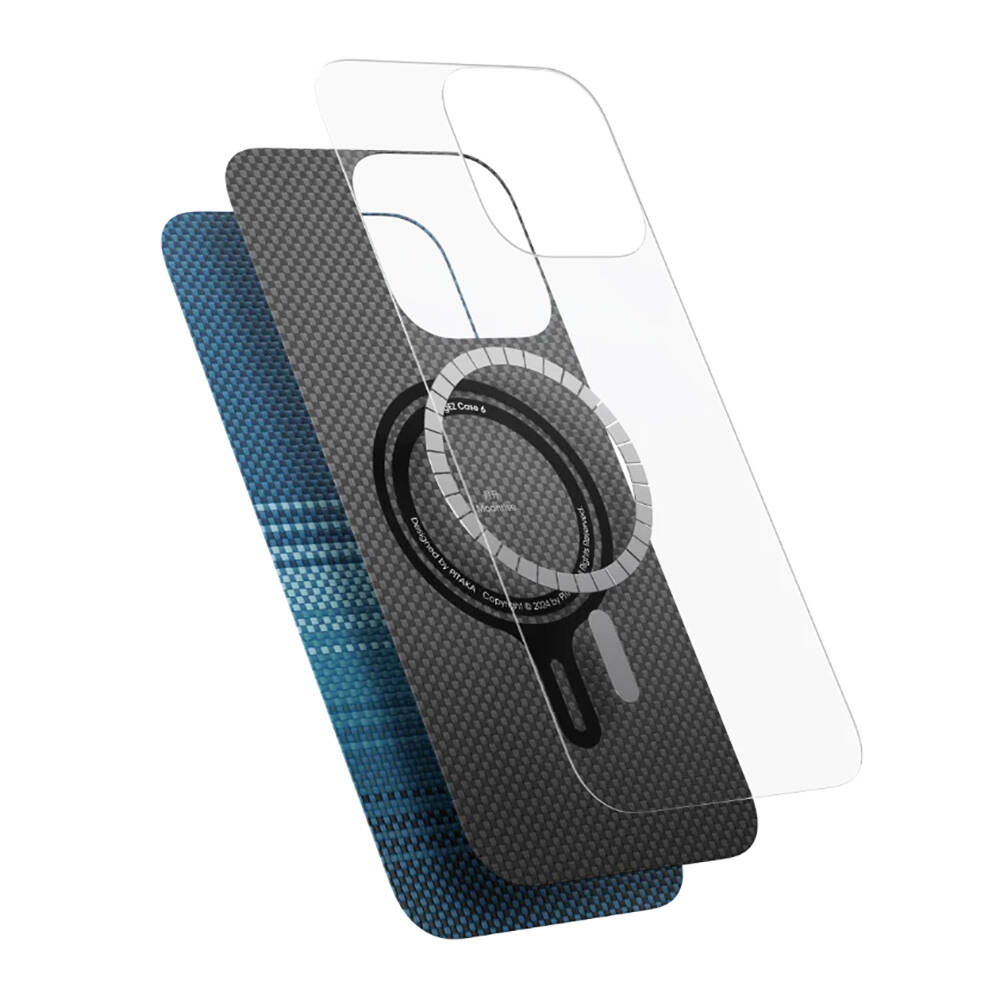 Apple iPhone 16 Pro Max Kılıf M-safe Şarj Özellikli Aramid Karbon Fiber Pitaka Tactile Woven Sunset-Moonrise Serisi Sunset Kapak - 4