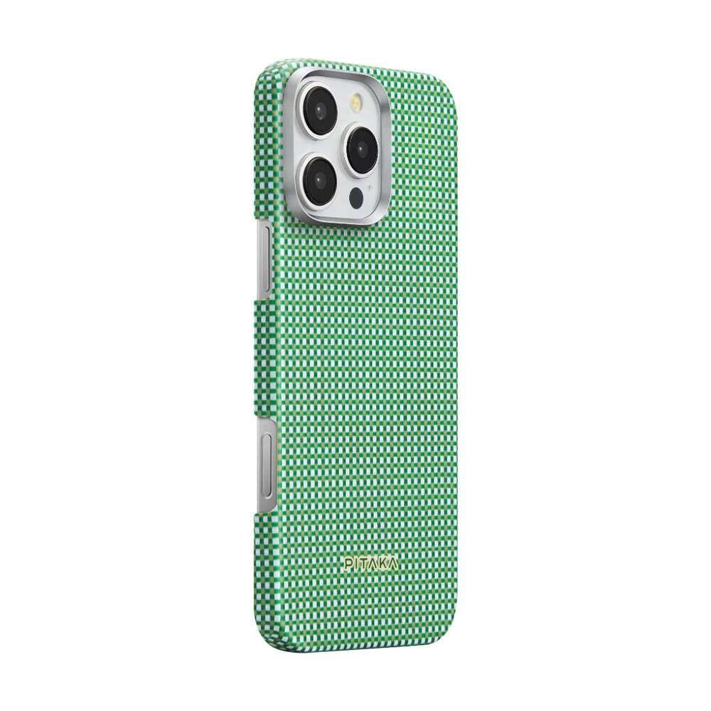 Apple iPhone 16 Pro Max Kılıf M-safe Şarj Özellikli Aramid Karbon Fiber Pitaka Ultra-Slim Classic Serisi Forest Green Kapak - 3