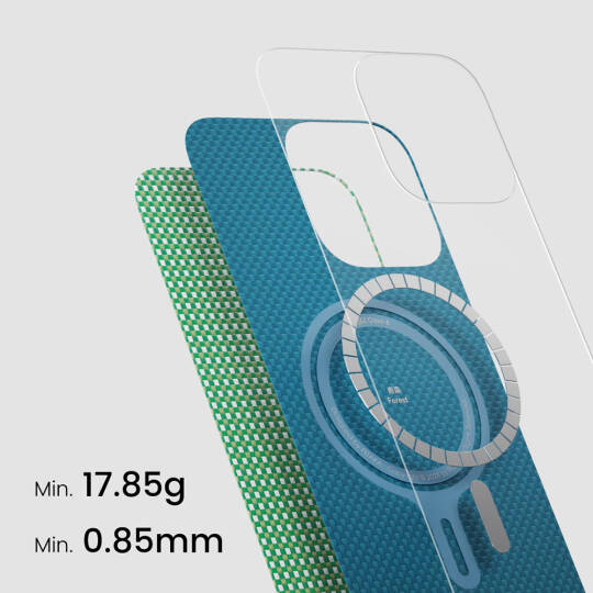 Apple iPhone 16 Pro Max Kılıf M-safe Şarj Özellikli Aramid Karbon Fiber Pitaka Ultra-Slim Classic Serisi Forest Green Kapak - 7