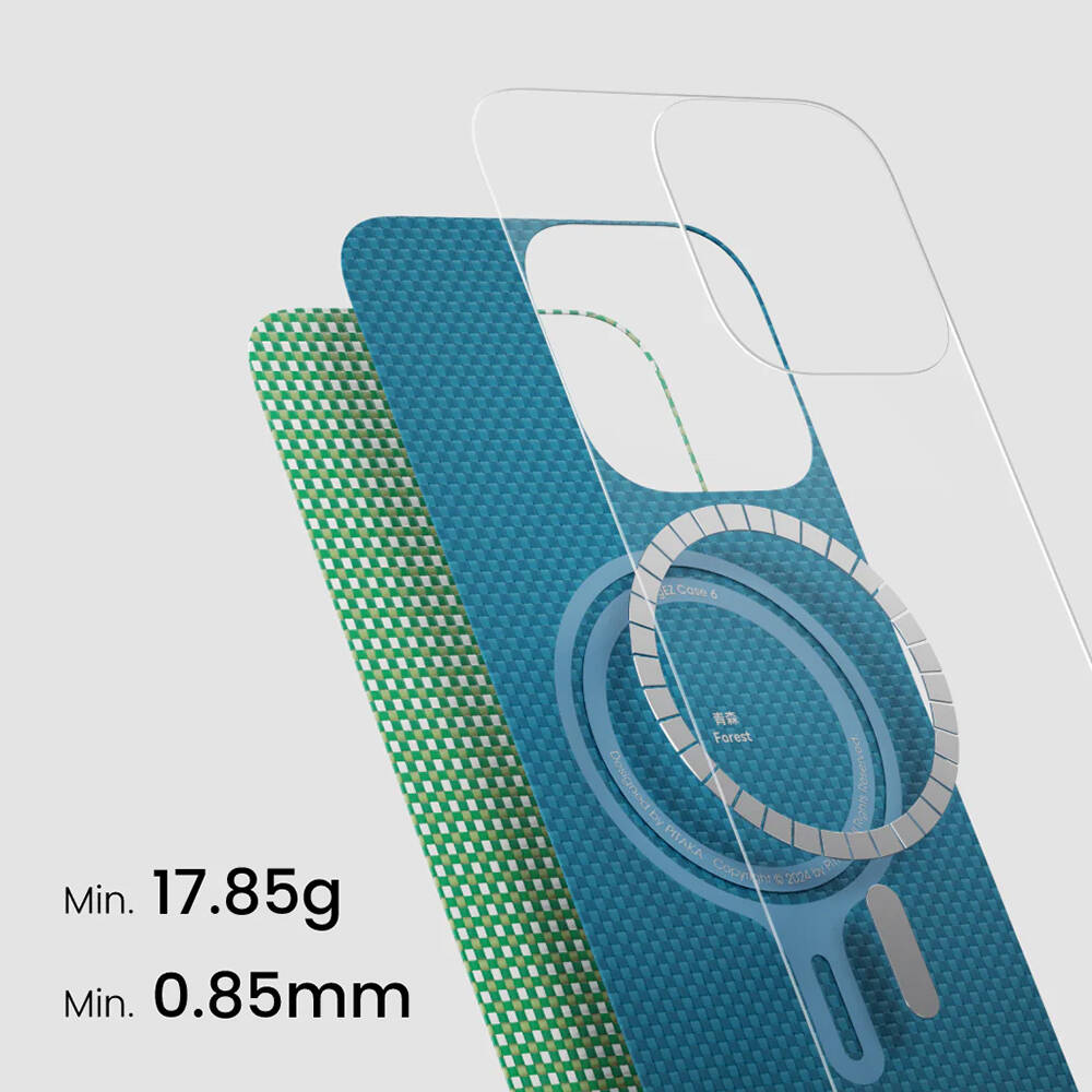 Apple iPhone 16 Pro Max Kılıf M-safe Şarj Özellikli Aramid Karbon Fiber Pitaka Ultra-Slim Classic Serisi Forest Green Kapak - 7
