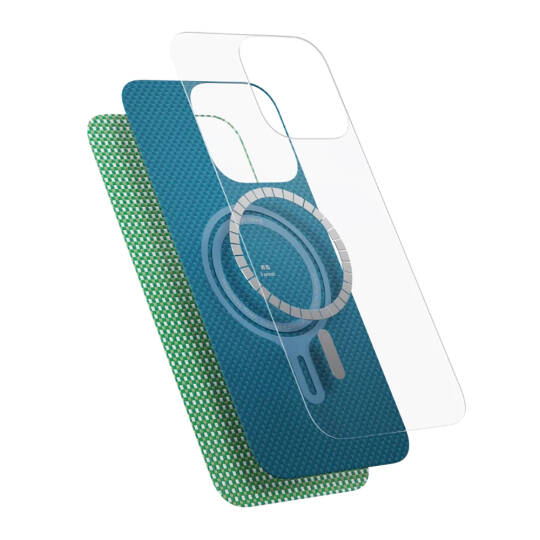 Apple iPhone 16 Pro Max Kılıf M-safe Şarj Özellikli Aramid Karbon Fiber Pitaka Ultra-Slim Classic Serisi Ocean Blue Kapak - 5